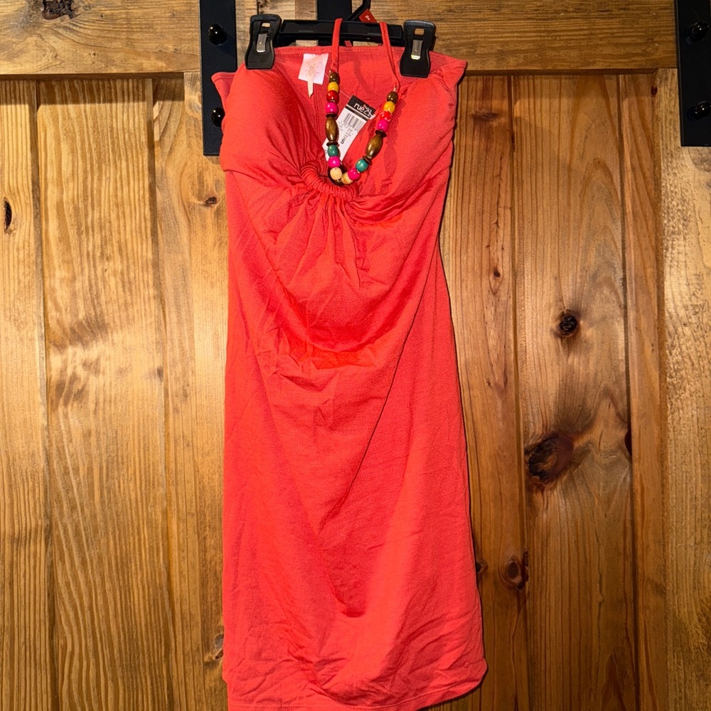 Elegant Orange Dress with beaded neck detail NWT